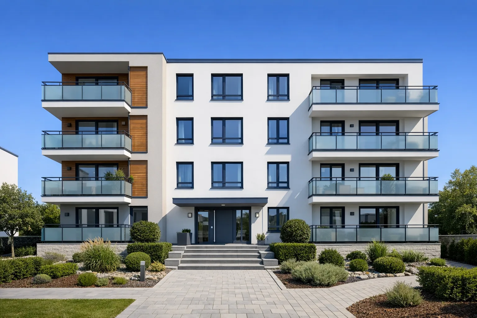 Mehrfamilienhaus in gepflegtem Zustand, wie sie der Hausmeisterservice von Marin Reinigung betreut Mehrfamilienhaus in gepflegtem Zustand, wie sie der Hausmeisterservice von Marin Reinigung betreut